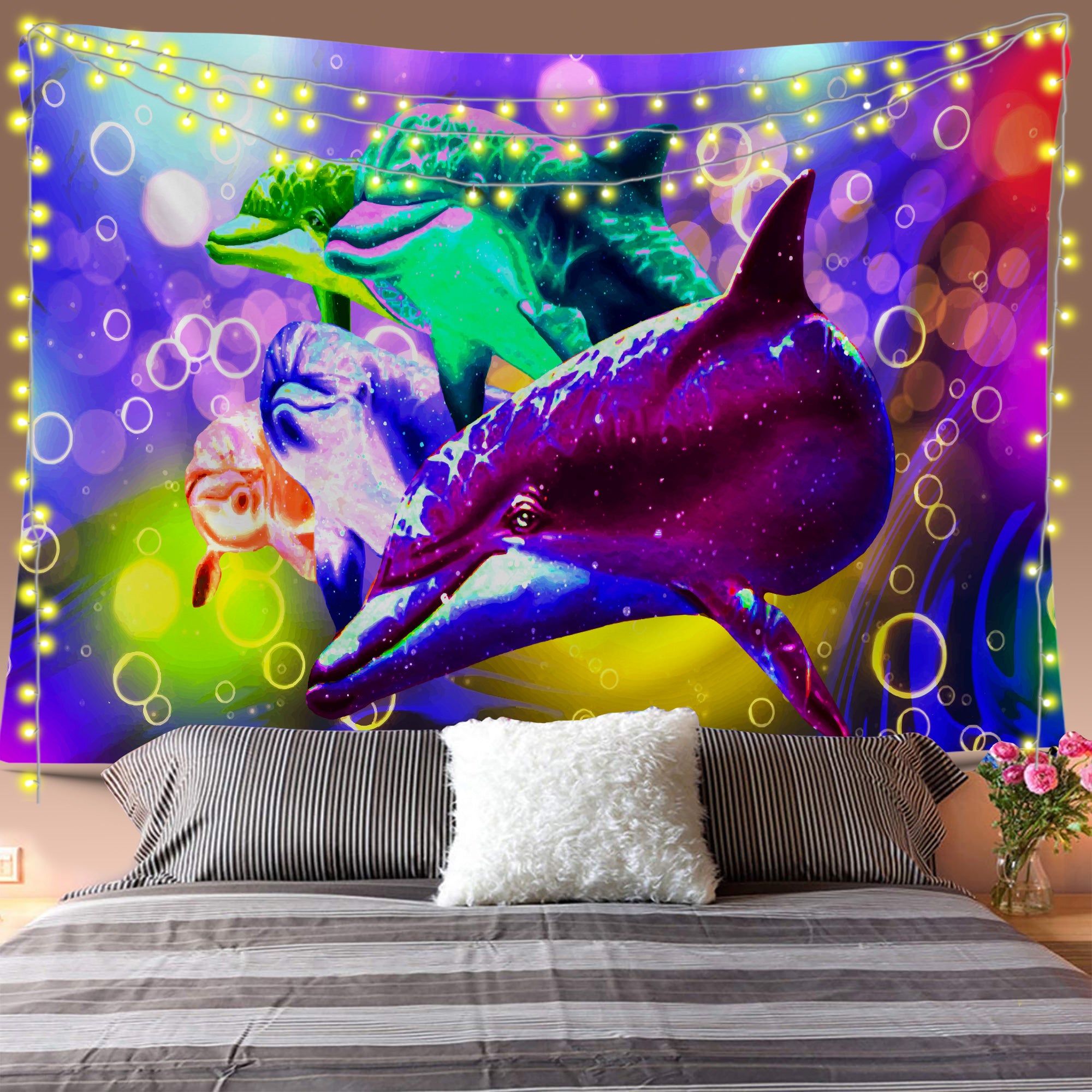 Psychedelic Dolphins Tapestry